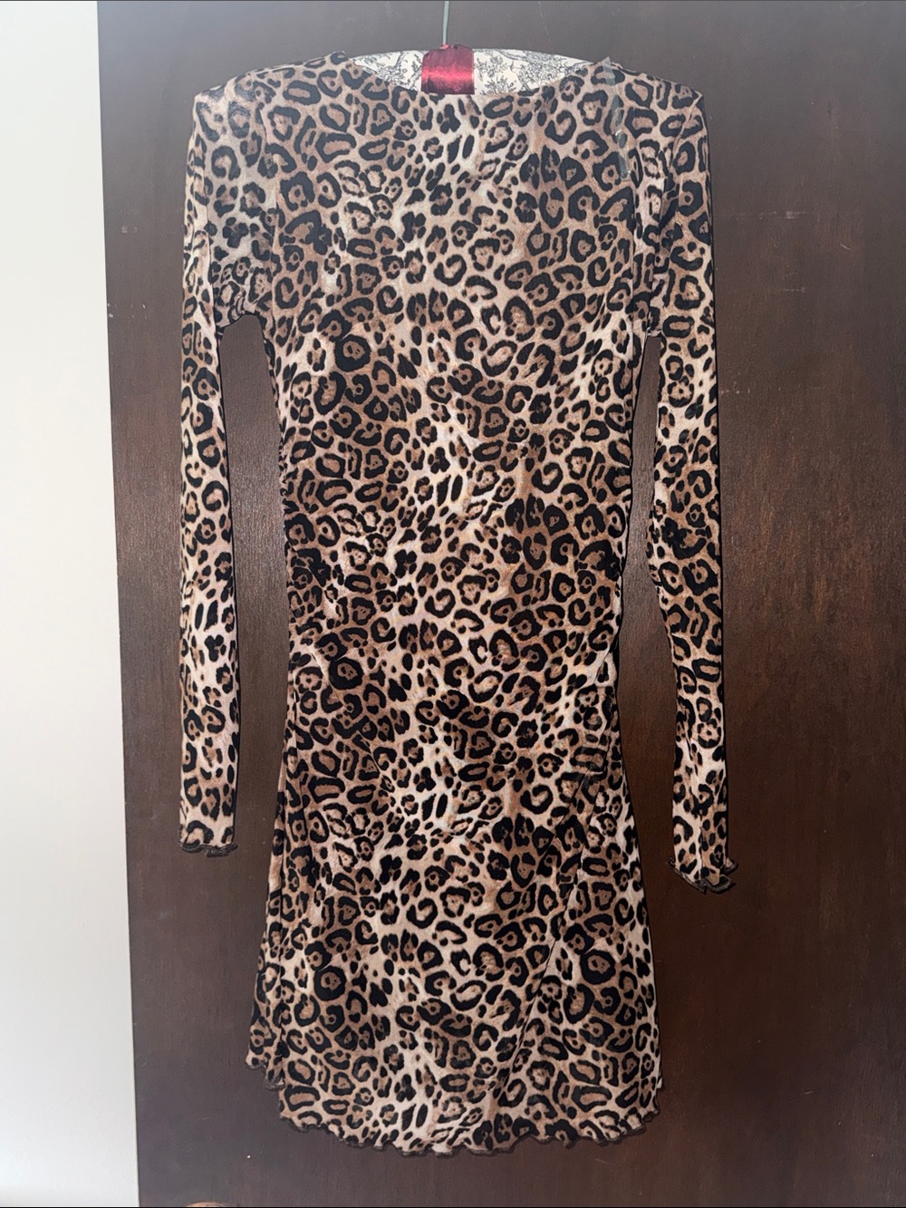 Active USA Leopard Print Long Sleeve Bodycon Dress - Beige & Black